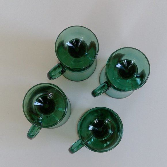 S/4 Gold-rimmed Green Vintage Libbey Irish Coffee Pedestal Mugs, St. Patty's Day - Picture 5 of 10